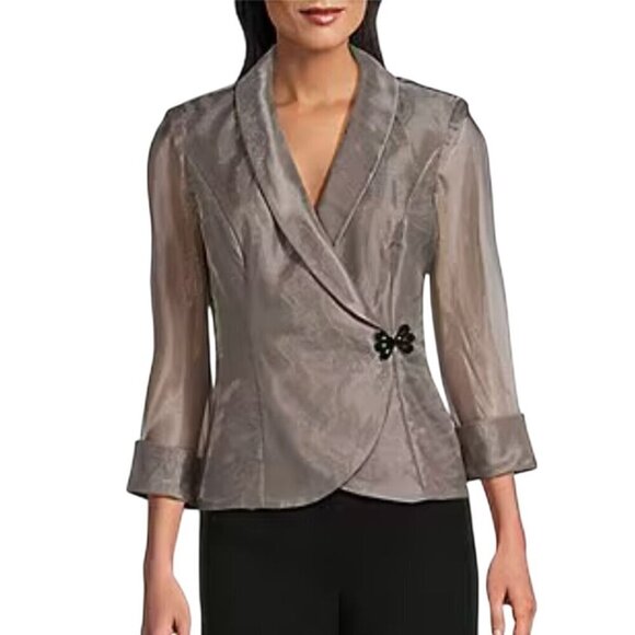 Stunning Vintage Bronze Organza Evening Jacket Black Beaded Closure Size S - Picture 3 of 5